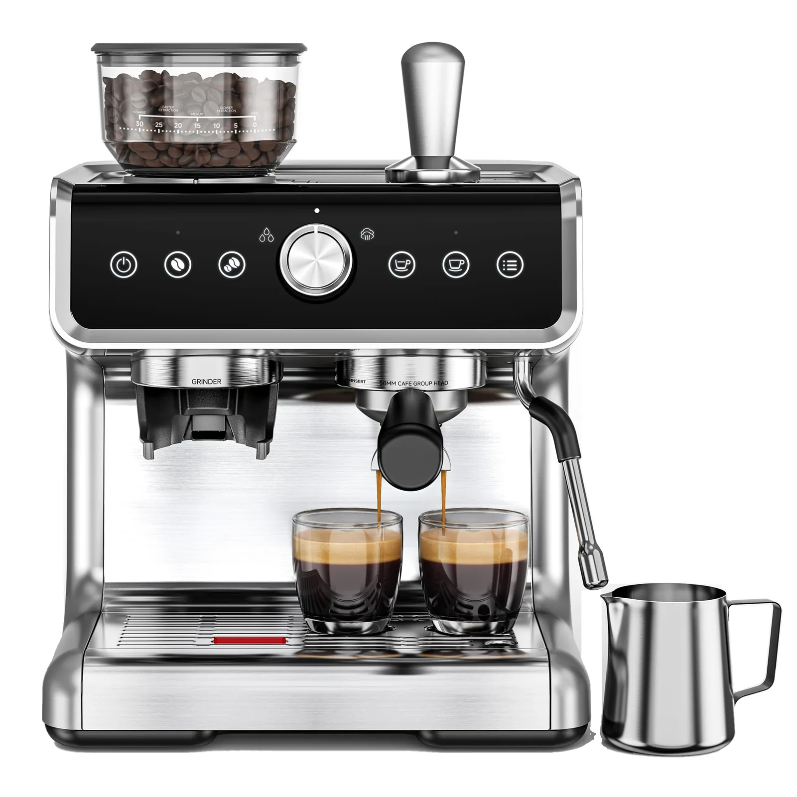 EUHOMY Espresso Machine with Grinder and Milk Frother, 20 Bar Pressure