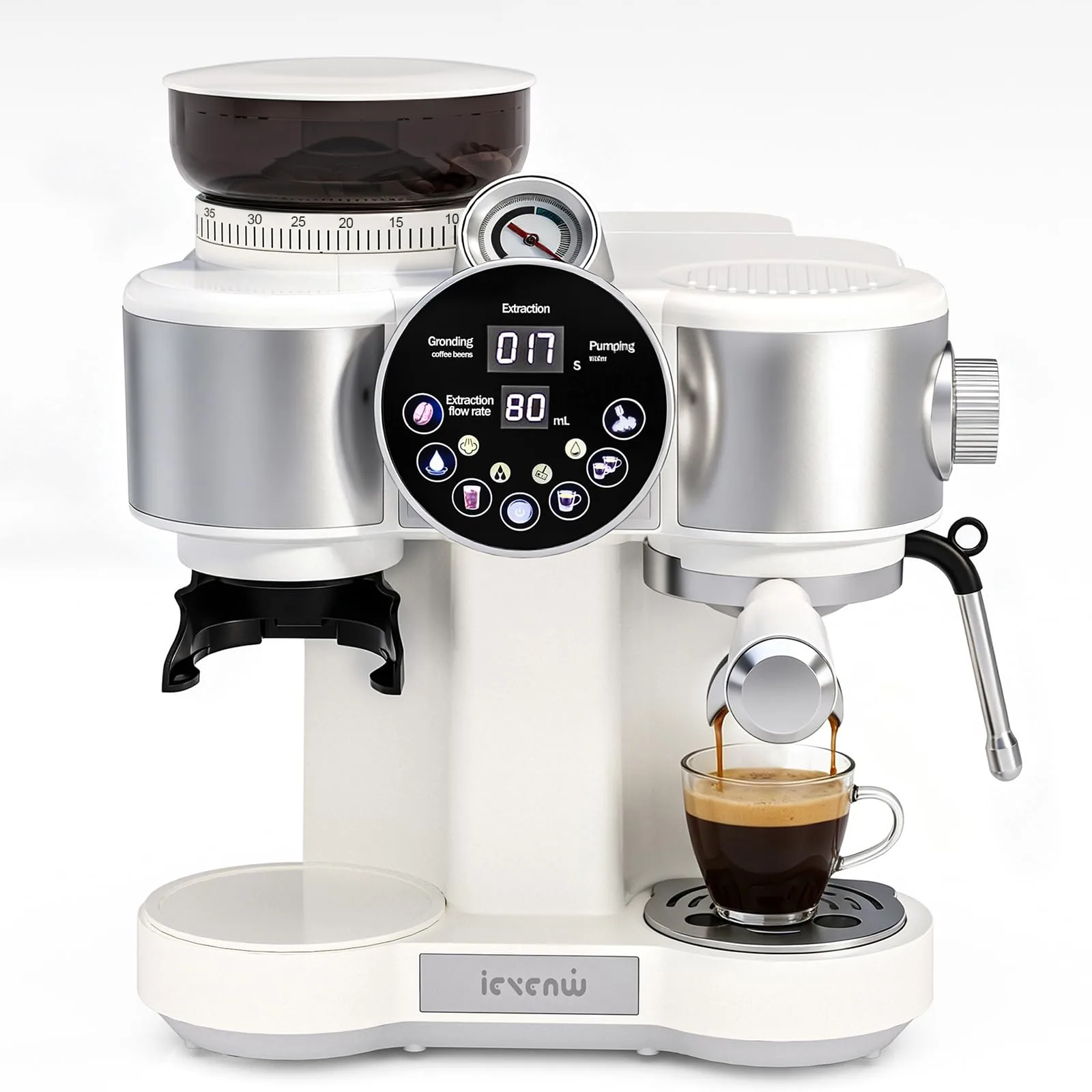 Espresso Machine with Coffee Grinder, 20-Bar Professional Espresso Maker with Steam Wand, Fast Heating System, Removable Water Tank, Cappuccino & Latte Coffee Machine for Home Baristas