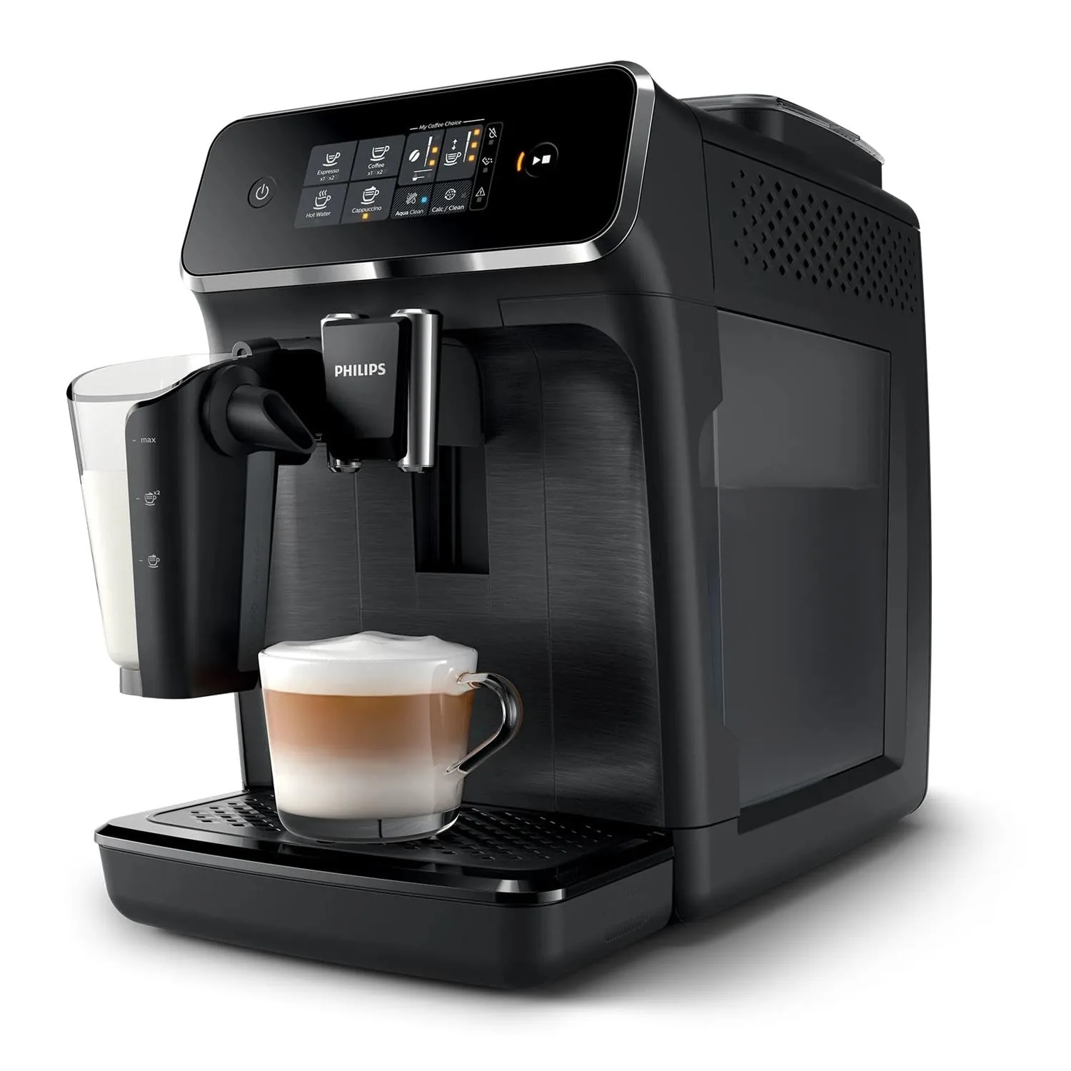 Philips 2200 Series Fully Automatic Espresso Machine, LatteGo Milk Frother, 3 Coffee Varieties, Intuitive Touch Display, 100% Ceramic Grinder, AquaClean Filter, Aroma Seal, Black (EP2230/14)