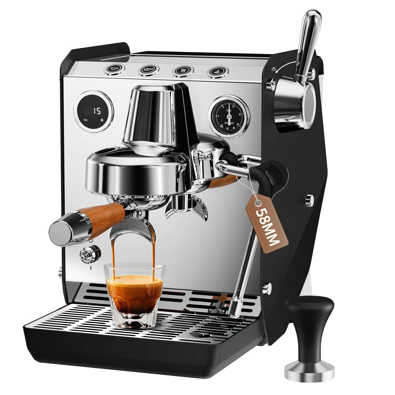 15Bar Semi-Automatic Espresso Machine with Milk Frother Steam Wand